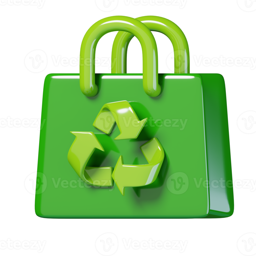 verde tessuto Borsa con riciclare simbolo isolato. ecologia e ambiente icona concetto. 3d rendere illustrazione. png