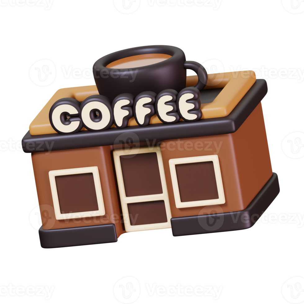 Cafe, coffee shop, building isolated. Coffee shop and cafe icon. 3D render illustration. png