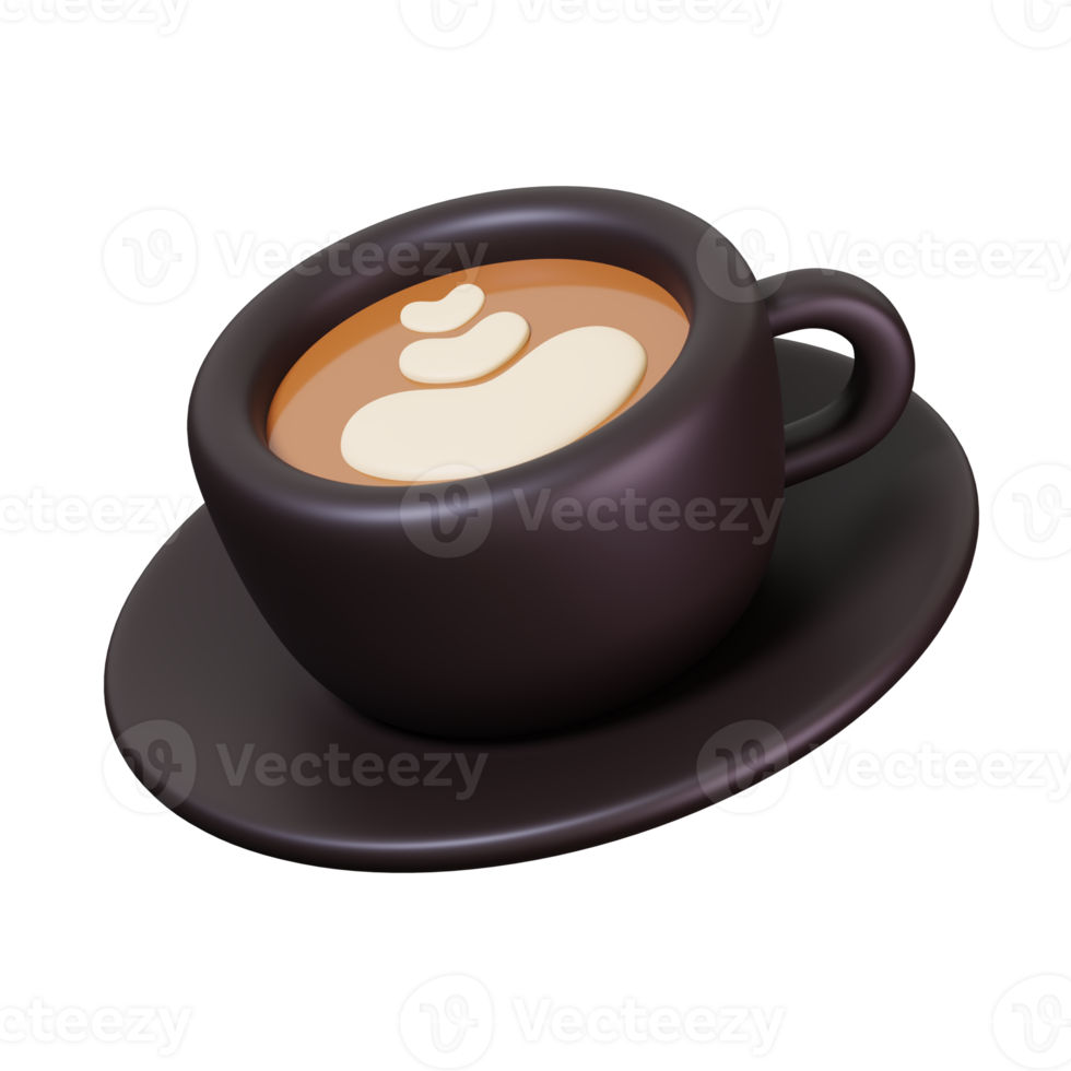 Black cup of coffee latte isolated. Coffee shop and cafe icon. 3D render illustration png