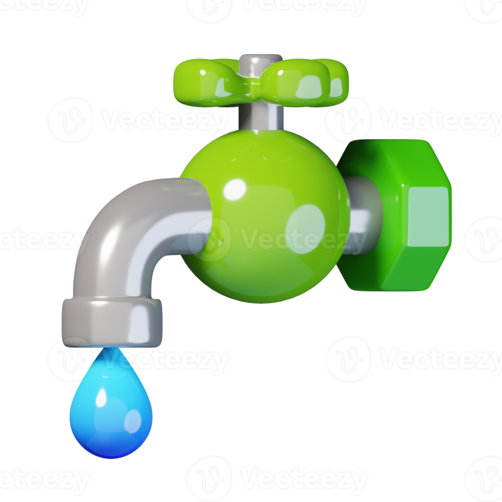 Dripping Running Water Tap Faucet icon isolated. Ecology and environment icon concept. 3D render illustration. png