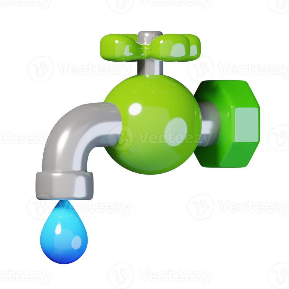 gocciolante in esecuzione acqua rubinetto rubinetto icona isolato. ecologia e ambiente icona concetto. 3d rendere illustrazione. png