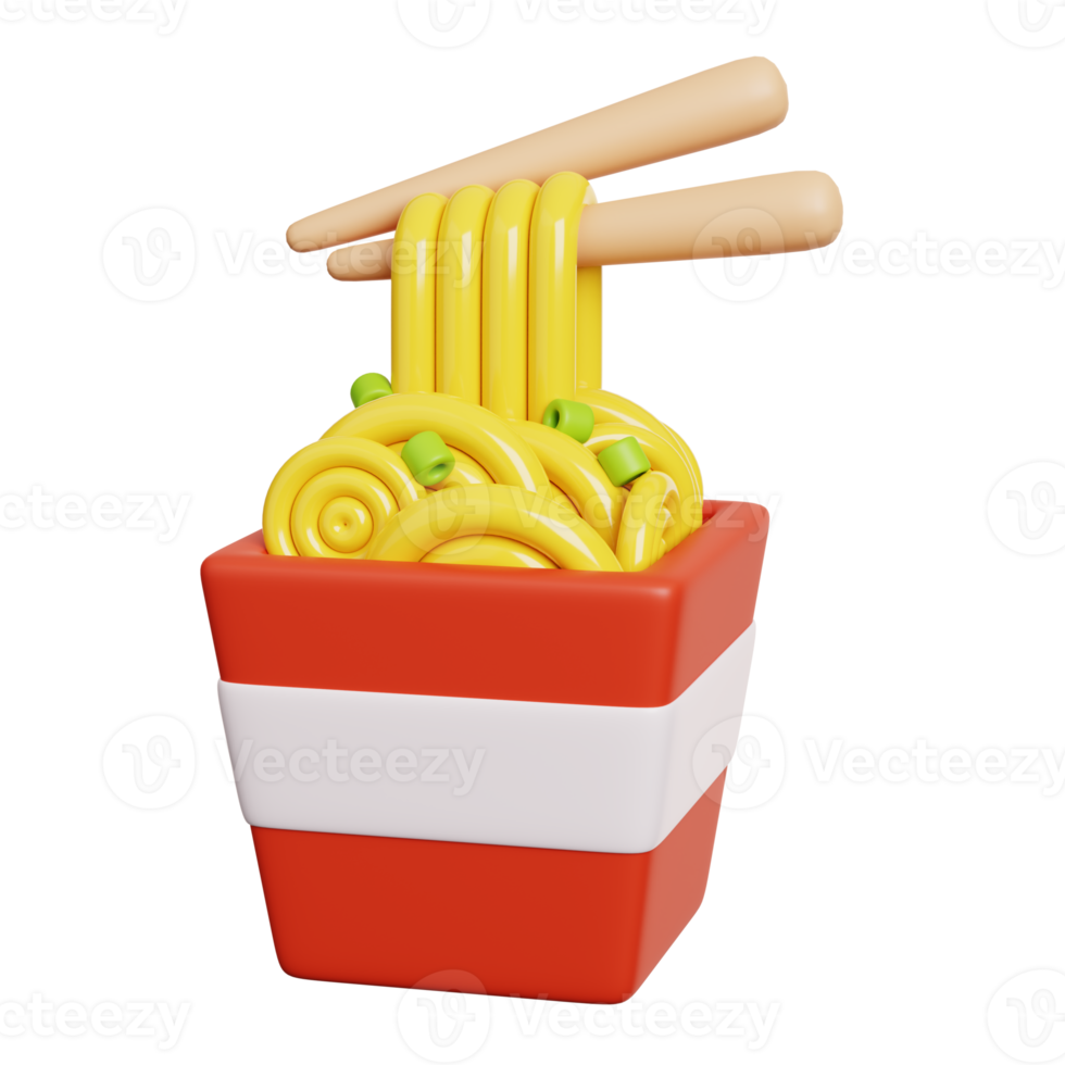 Takeaway carton wok box noodles. Fast food meal icon isolated. 3D Rendering png