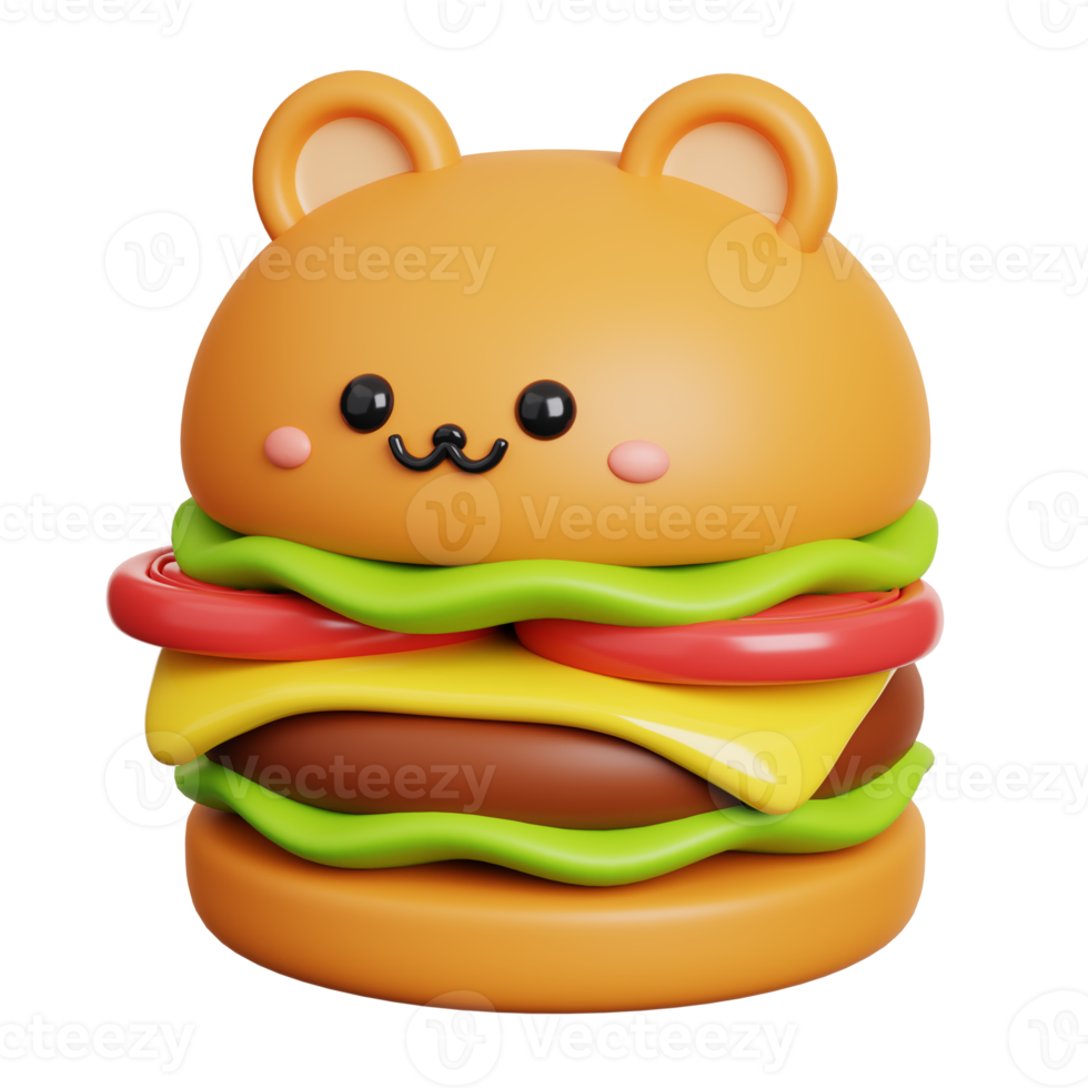 Burger Hamburger. Cute fast food character isolated. 3D Rendering png