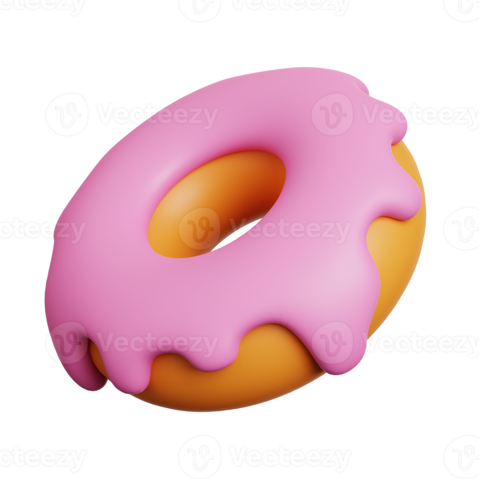 Strawberry donut. Fast food meal and dessert icon isolated. 3D Rendering png