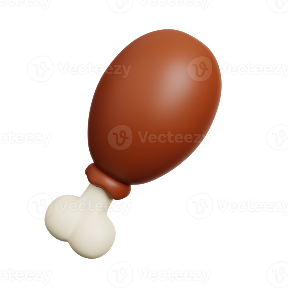 Fried chicken leg. Fast food meal icon isolated. 3D Rendering png