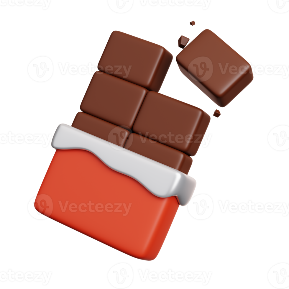 Chocolate bar. Fast food meal and dessert icon isolated. 3D Rendering png