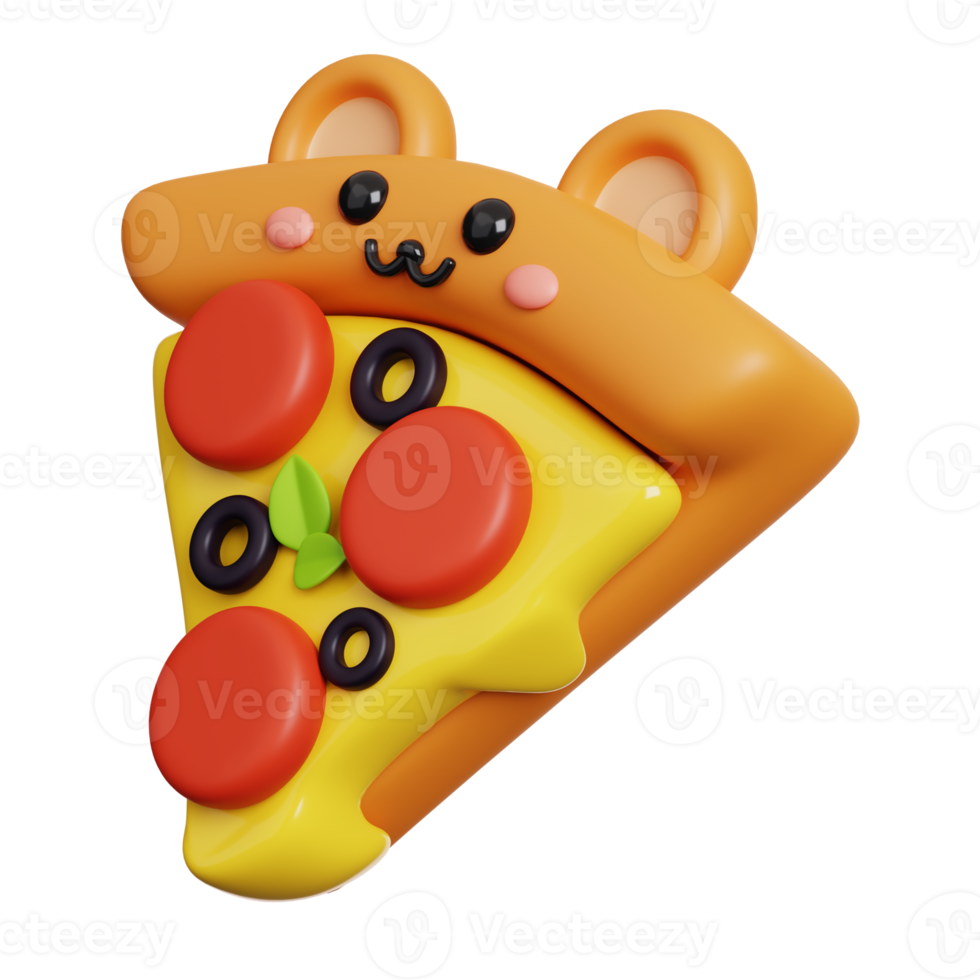 Pizza rebanada. linda rápido comida personaje aislado. 3d representación png