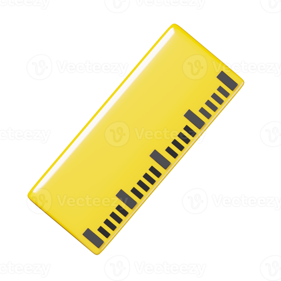 Yellow ruler isolated. Education and school icon. 3D render illustration png