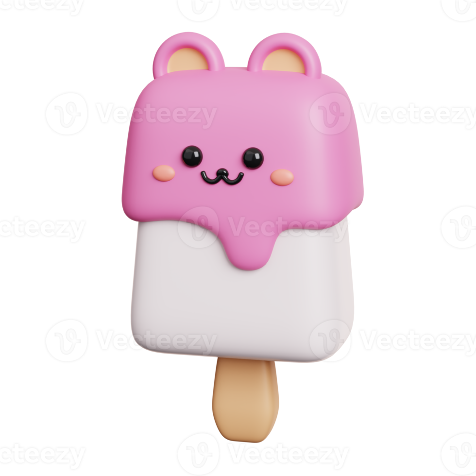 Ice cream candy. Cute dessert sweet character isolated. 3D Rendering png