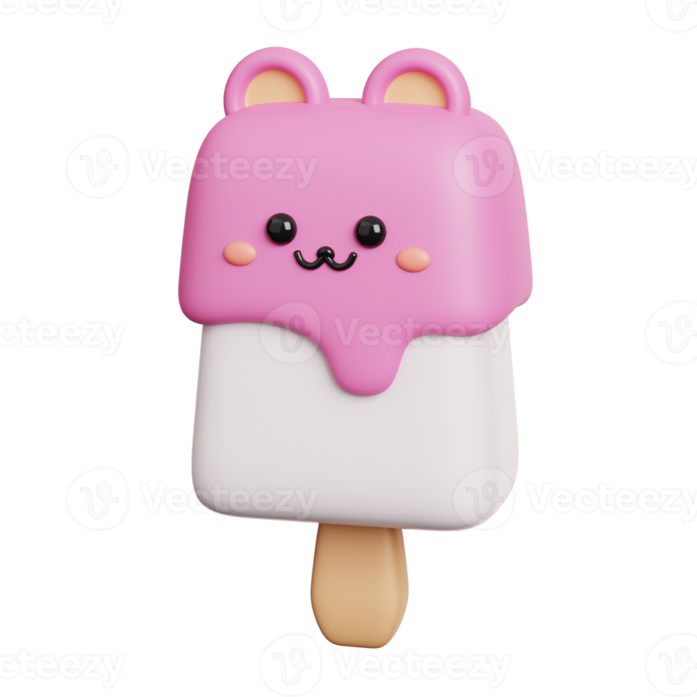 Ice cream candy. Cute dessert sweet character isolated. 3D Rendering png