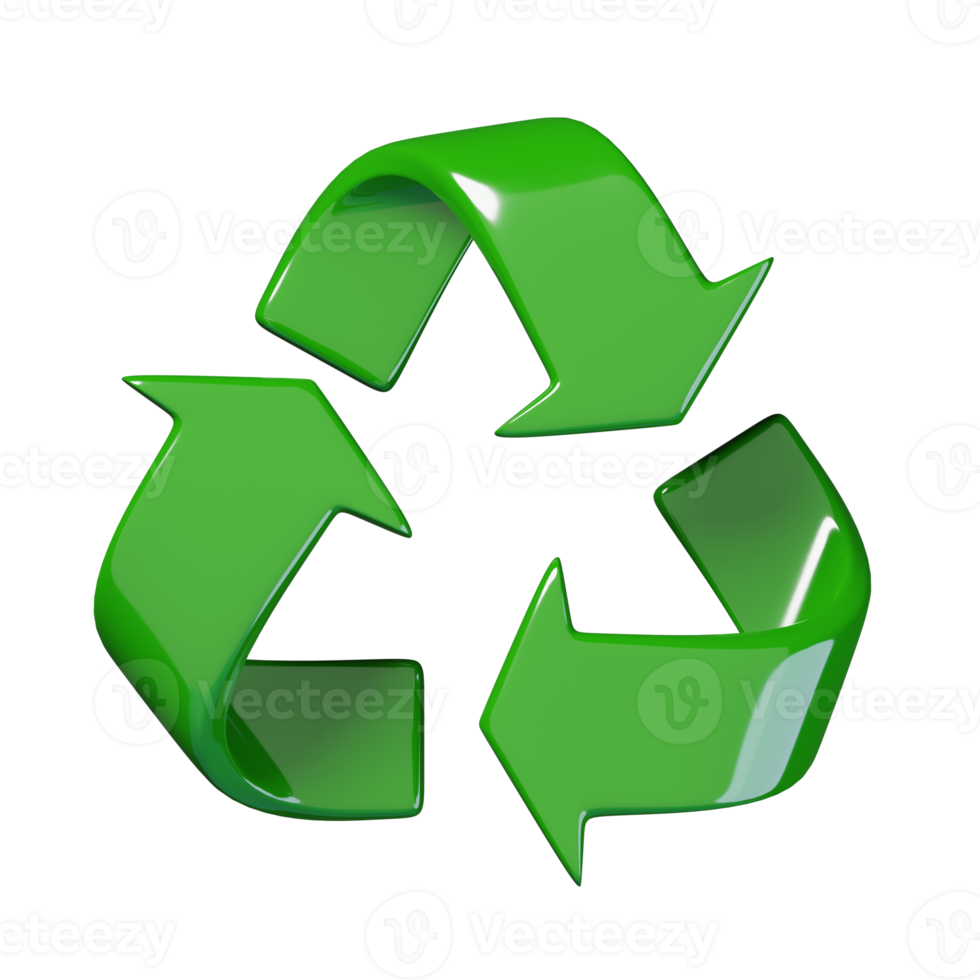 verde reciclaje símbolo, reciclar icono aislado. ecología y ambiente icono concepto. 3d hacer ilustración png