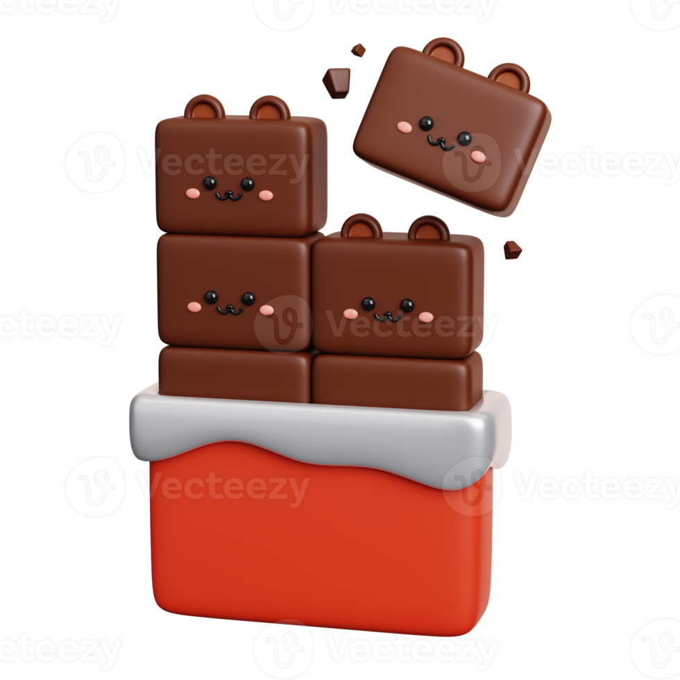 Chocolate bar. Cute dessert sweet character isolated. 3D Rendering png