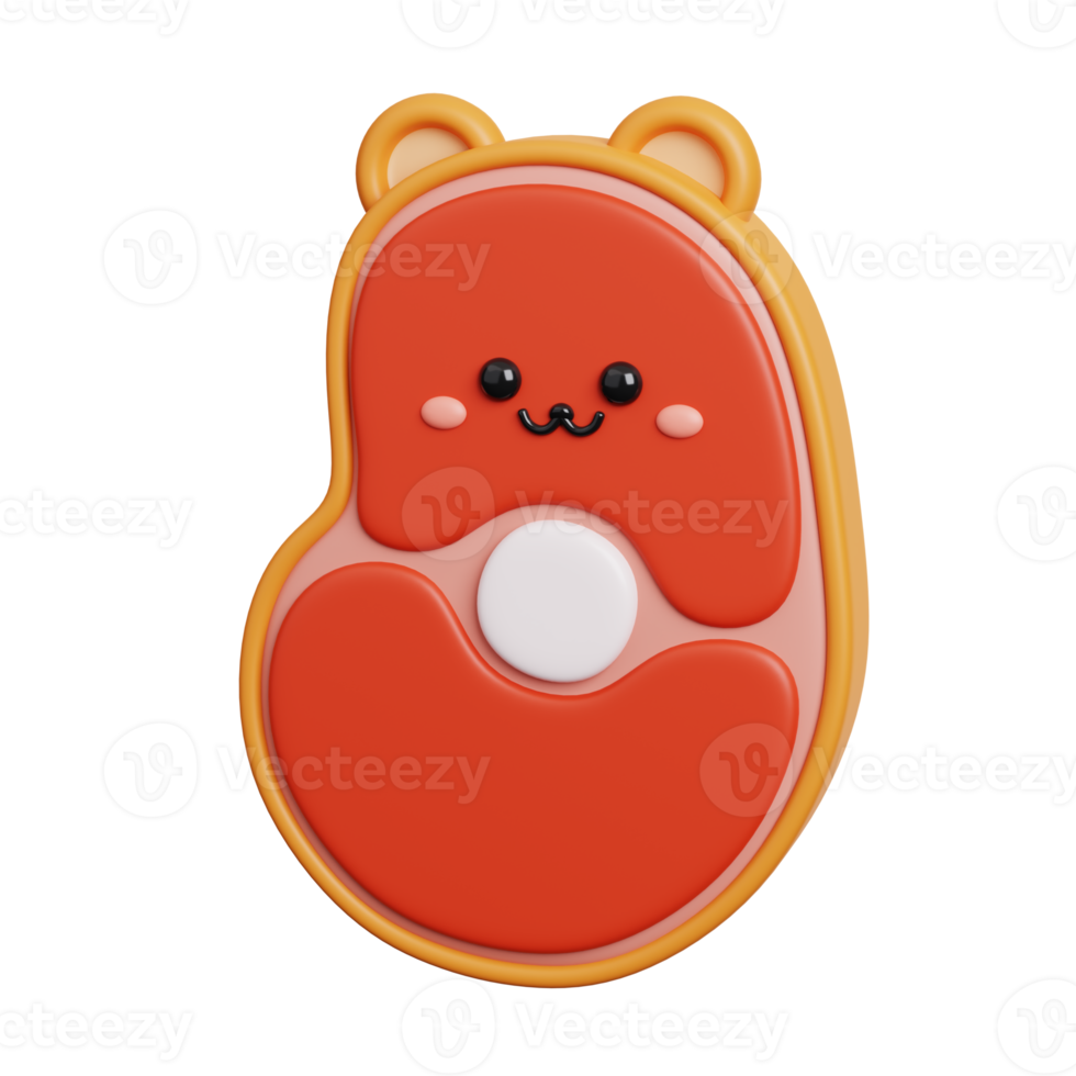 Piece of meat. Cute food character isolated. 3D Rendering png