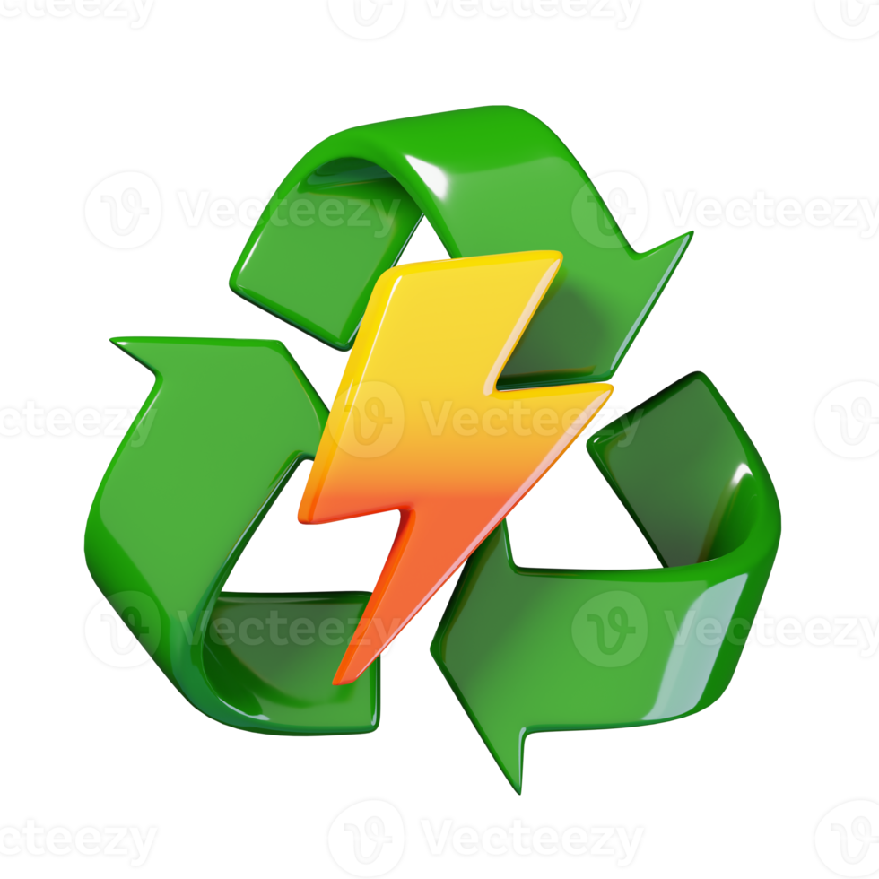 reciclar energía reciclar fuerza, verde energía y reciclaje símbolo aislado. ecología y ambiente icono concepto. 3d hacer ilustración. png