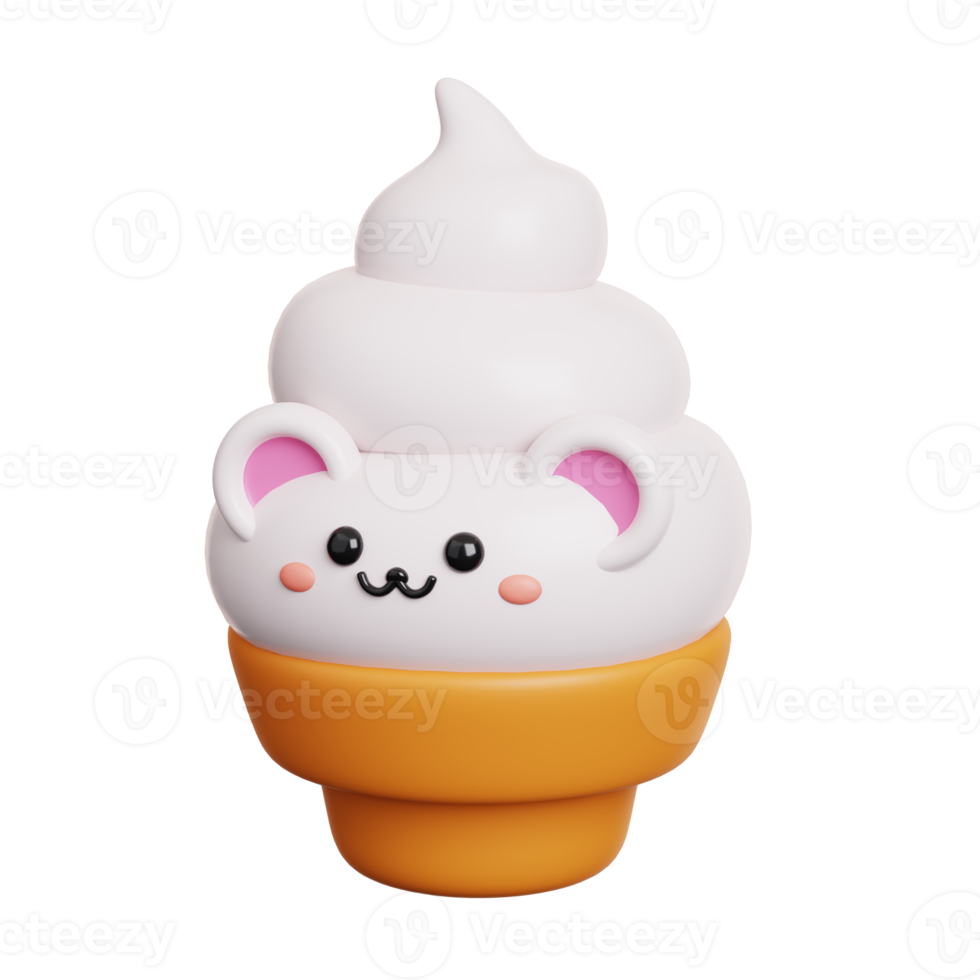 Ice cream cup. Cute dessert sweet character isolated. 3D Rendering png