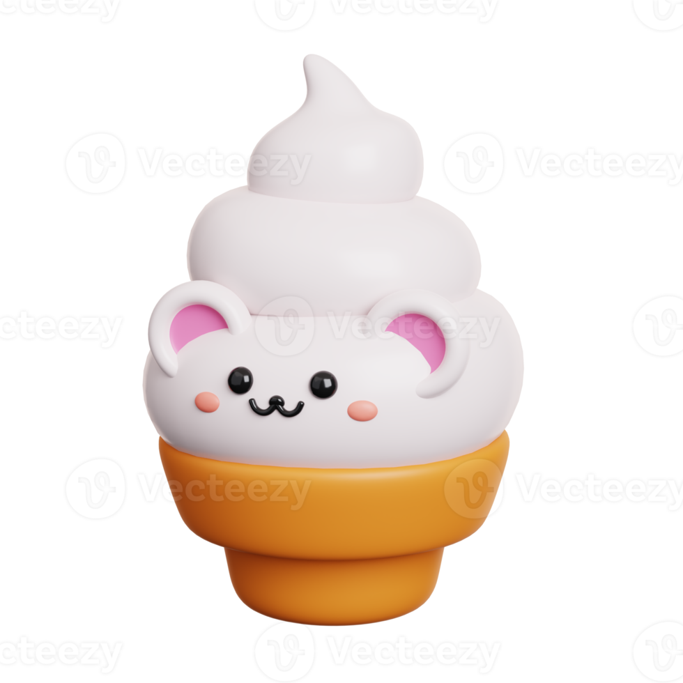 Ice cream cup. Cute dessert sweet character isolated. 3D Rendering png