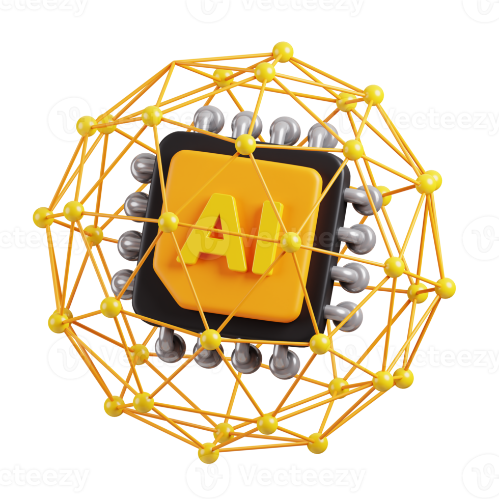 AI network icon isolated. AI support in business and artificial intelligence technology concept. 3D Render illustration. png