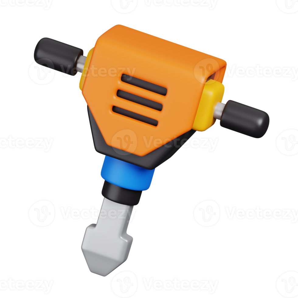 Electric jackhammer. Construction tools minimal icon isolated. 3D render illustration. png