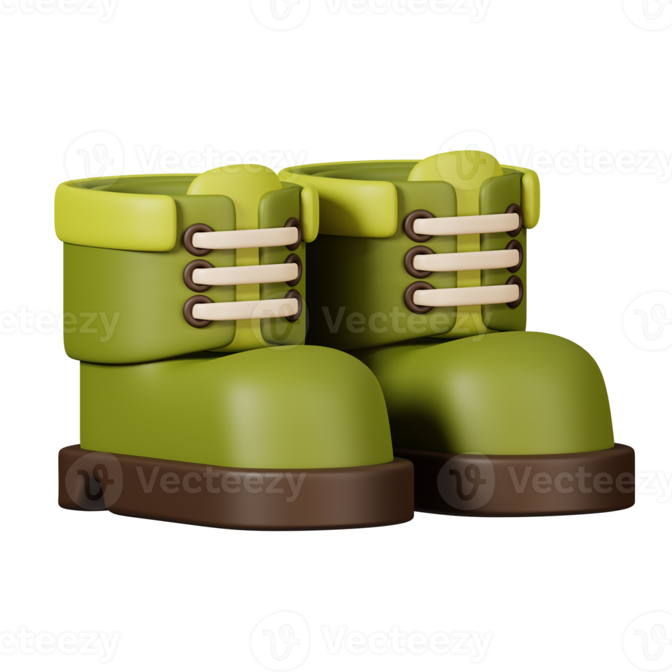 Hiking boots isolated. Camping and hiking equipment. Summer camp and holiday vacation. 3D rendering png