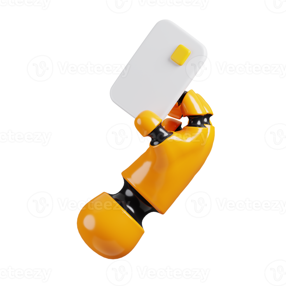Cyborg hand holding money card icon isolated. AI support and artificial intelligence technology concept. 3D Render illustration. png