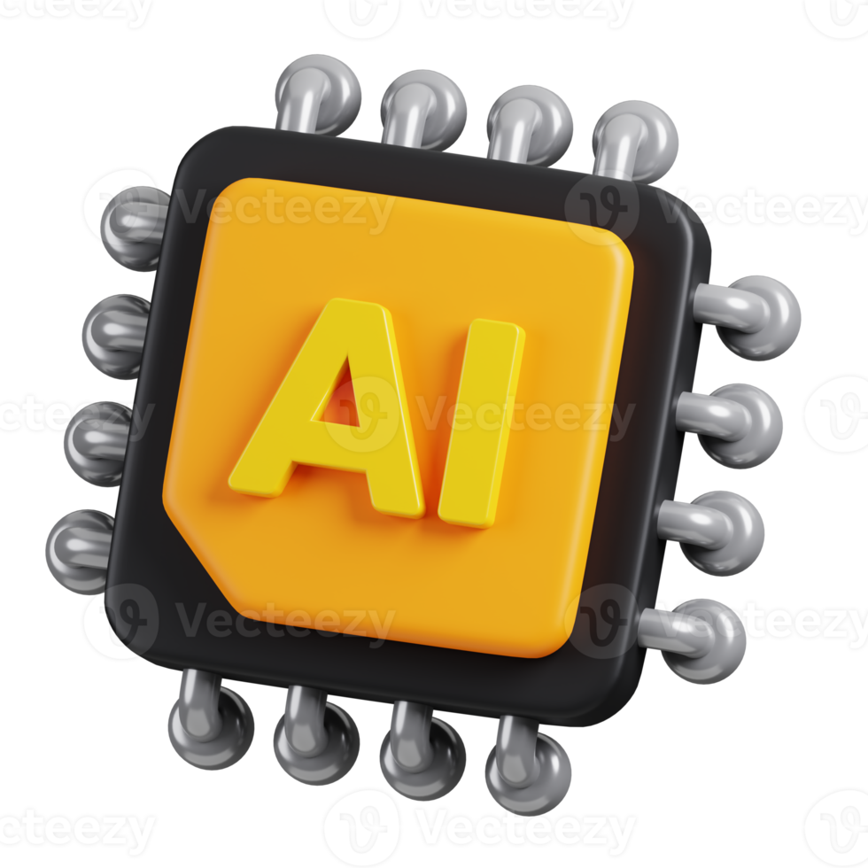 AI microchip icon isolated. AI support in business and artificial intelligence technology concept. 3D Render illustration. png