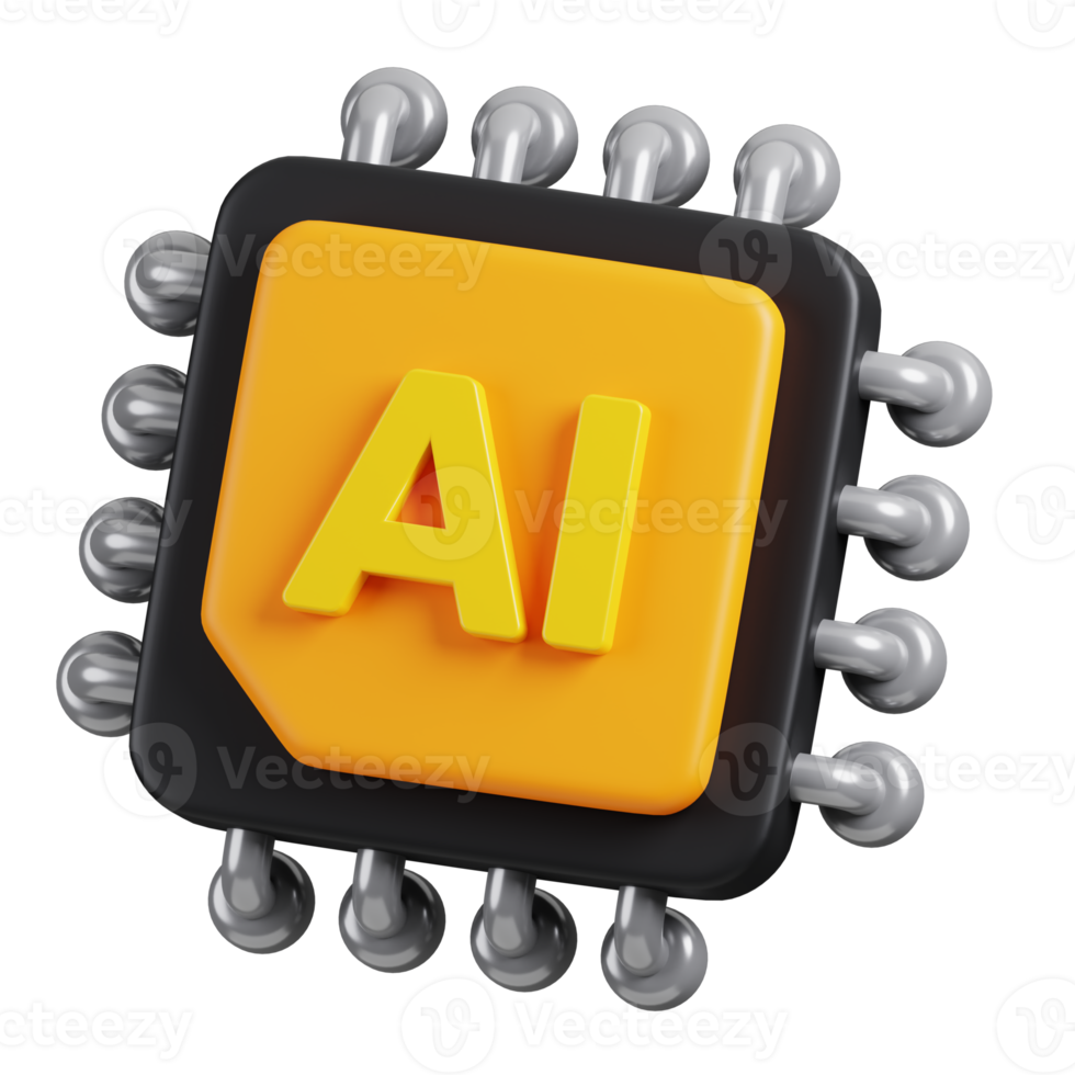 AI microchip icon isolated. AI support in business and artificial intelligence technology concept. 3D Render illustration. png