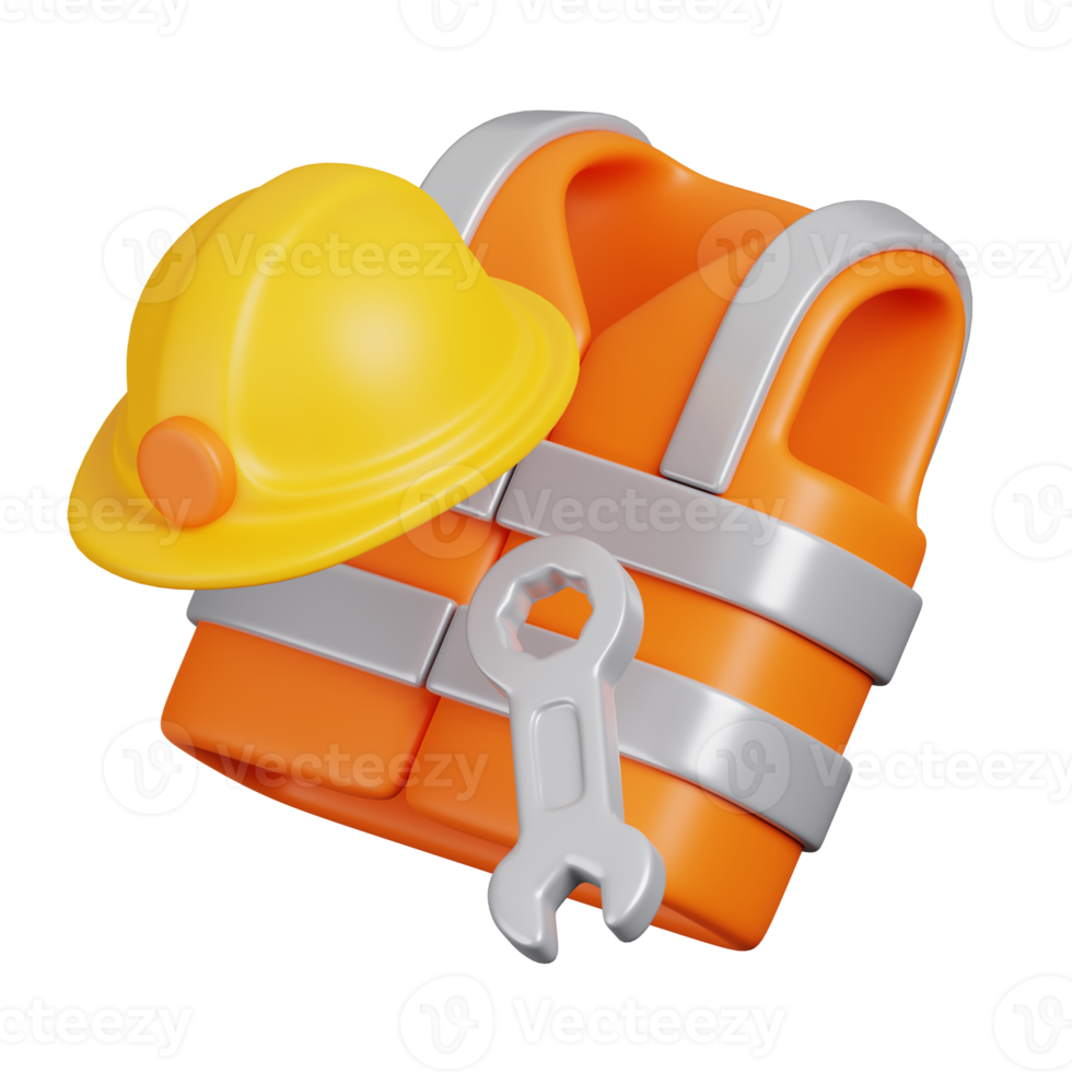 Safety Vest Reflective shirt beware, traffic shirt and helmet. Construction tools minimal icon isolated. 3D render illustration. png