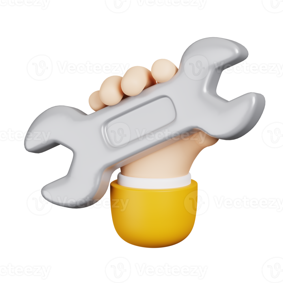 Hand holds a spanners. Construction tools minimal icon isolated. 3D render illustration. png