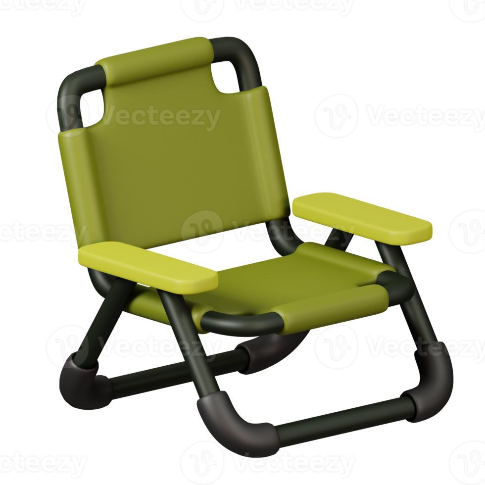 Folding chair isolated. Camping and hiking equipment. Summer camp and holiday vacation. 3D rendering png
