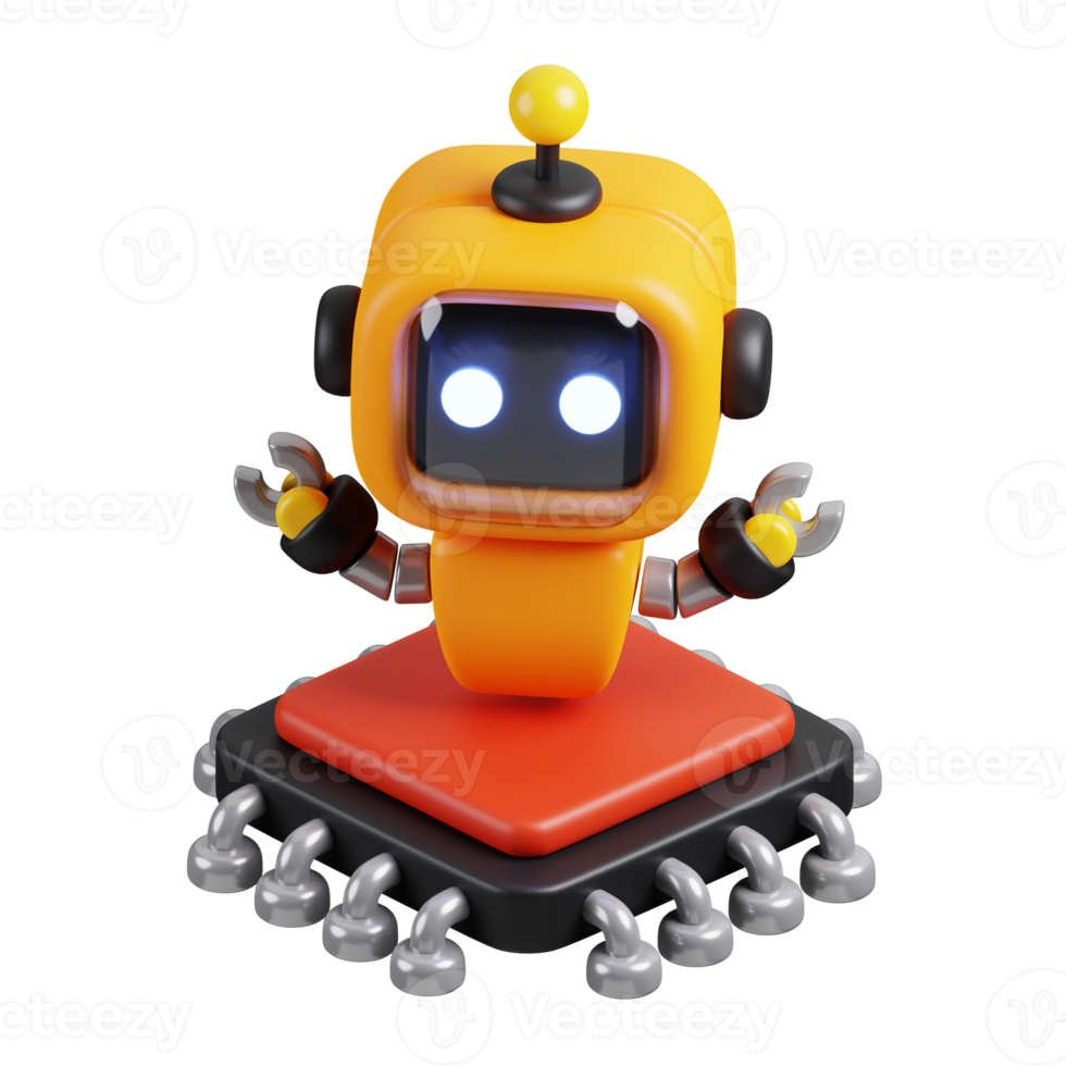 Yellow robot chatbot icon isolated. AI support in business and artificial intelligence technology concept. 3D Render illustration. png