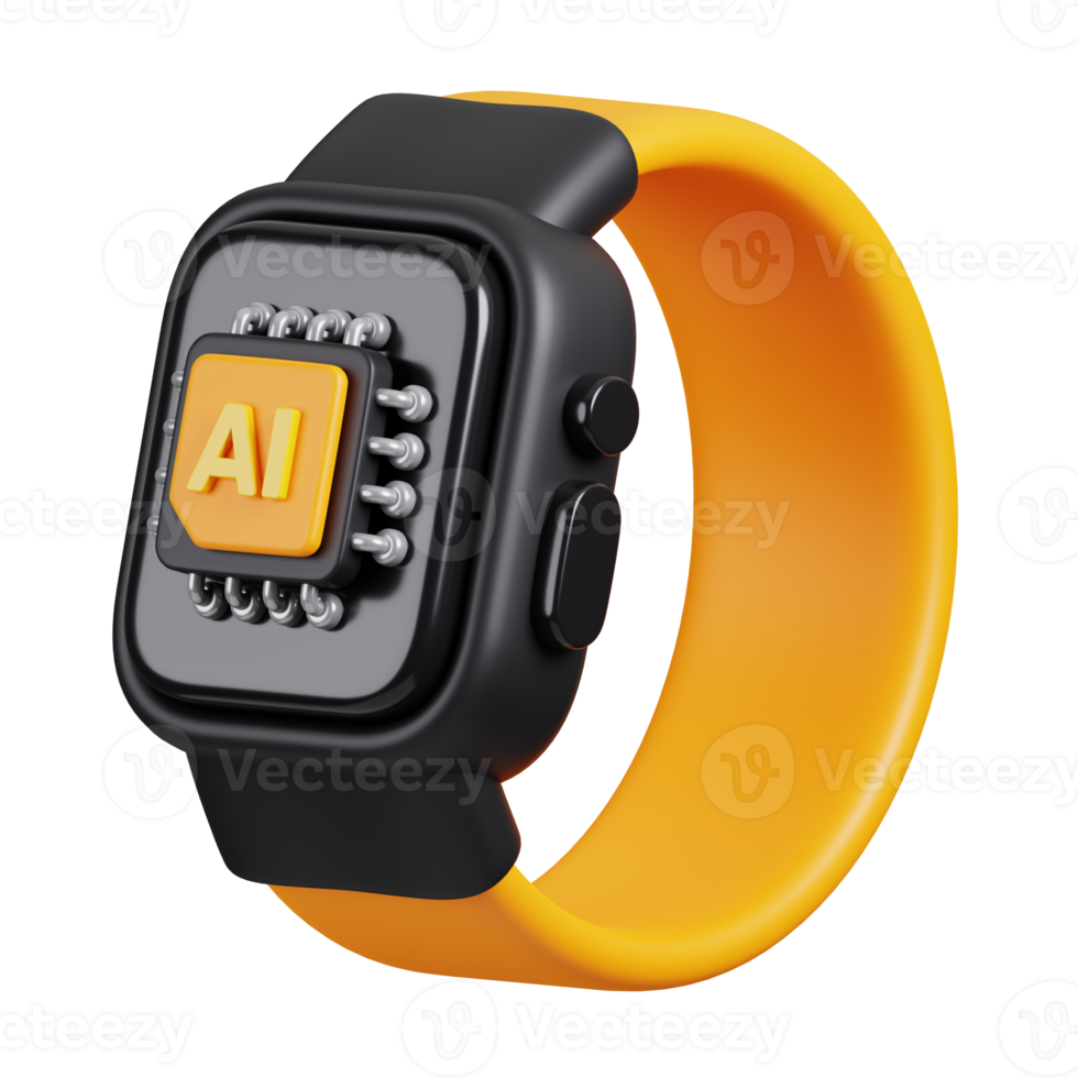 AI chip smart watch icon isolated. AI support in business and artificial intelligence technology concept. 3D Render illustration. png