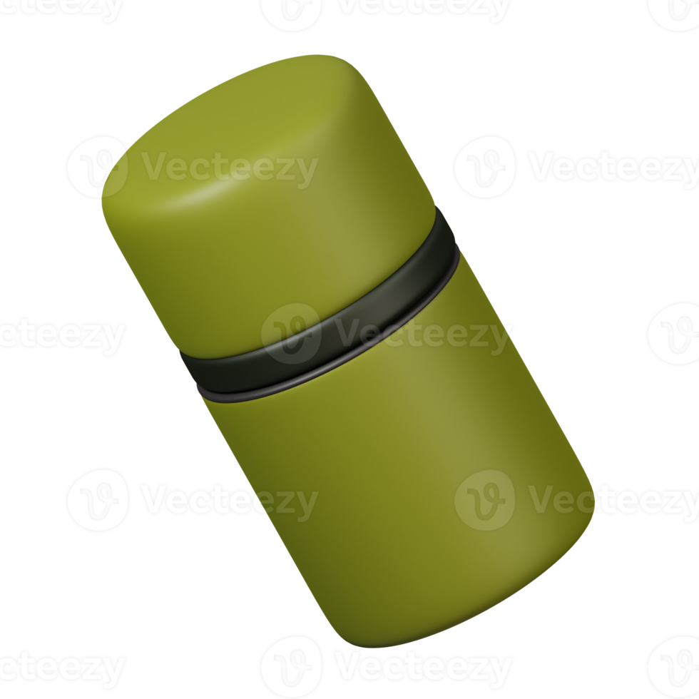 Thermos with cup isolated. Camping and hiking equipment. Summer camp and holiday vacation. 3D rendering png