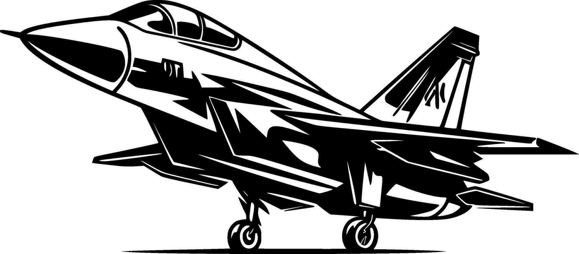 Fighter Jet - Black and White Isolated Icon - Vector illustration