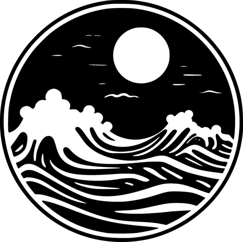 Ocean - Black and White Isolated Icon - Vector illustration