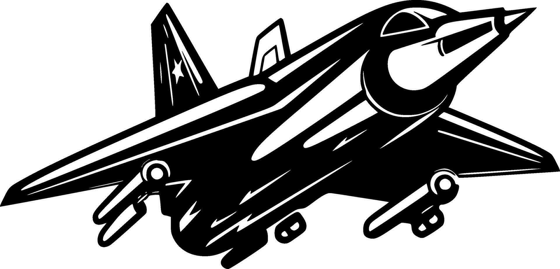 Fighter Jet - Black and White Isolated Icon - Vector illustration