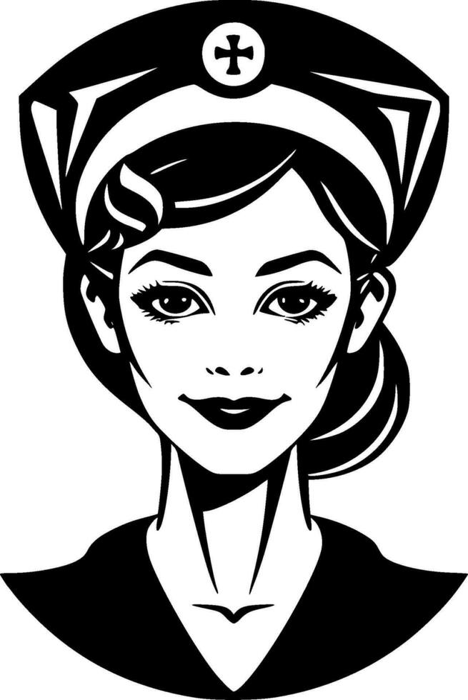 Nurse, Black and White Vector illustration