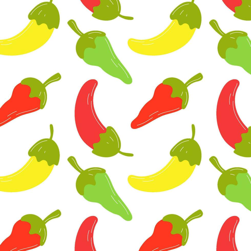 Vegetable background of Mexican peppers of different colors. Seamless isolated pattern of hot peppers. vector