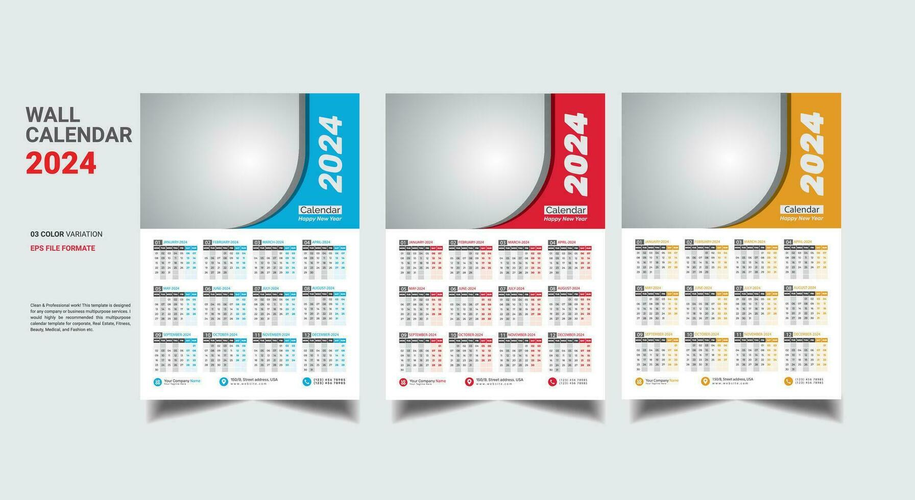 pared calendario 2024 modelo vector