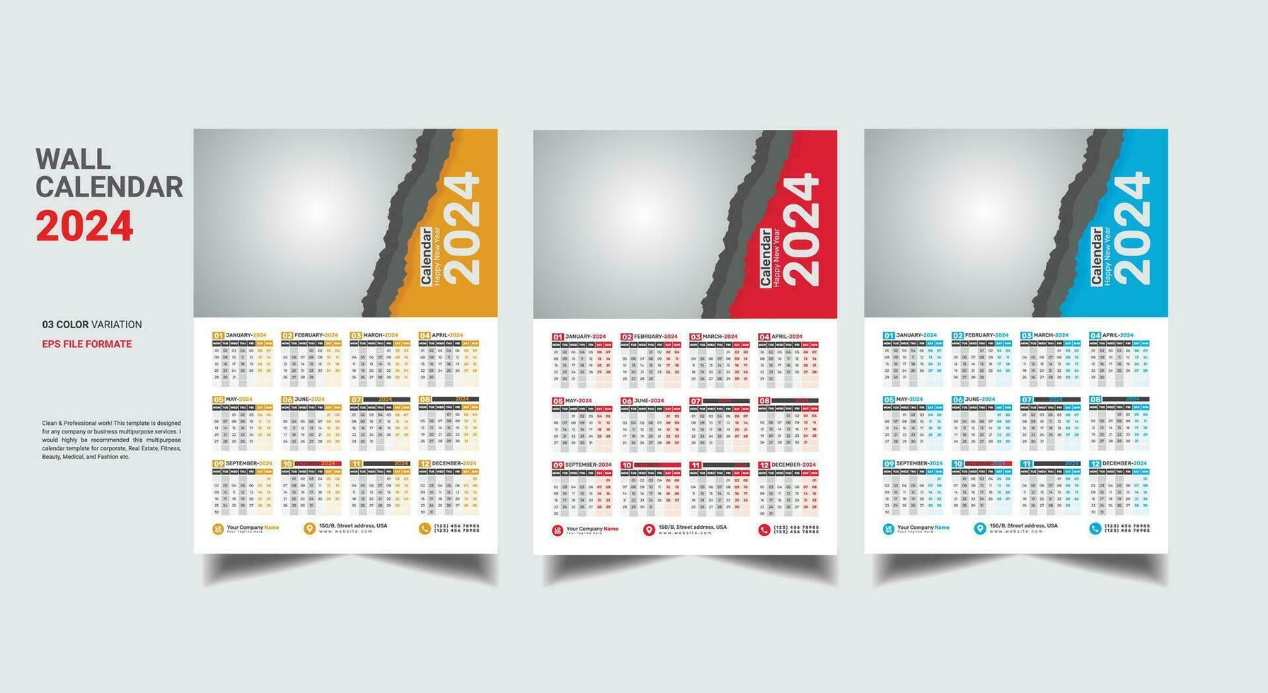 pared calendario 2024 modelo vector