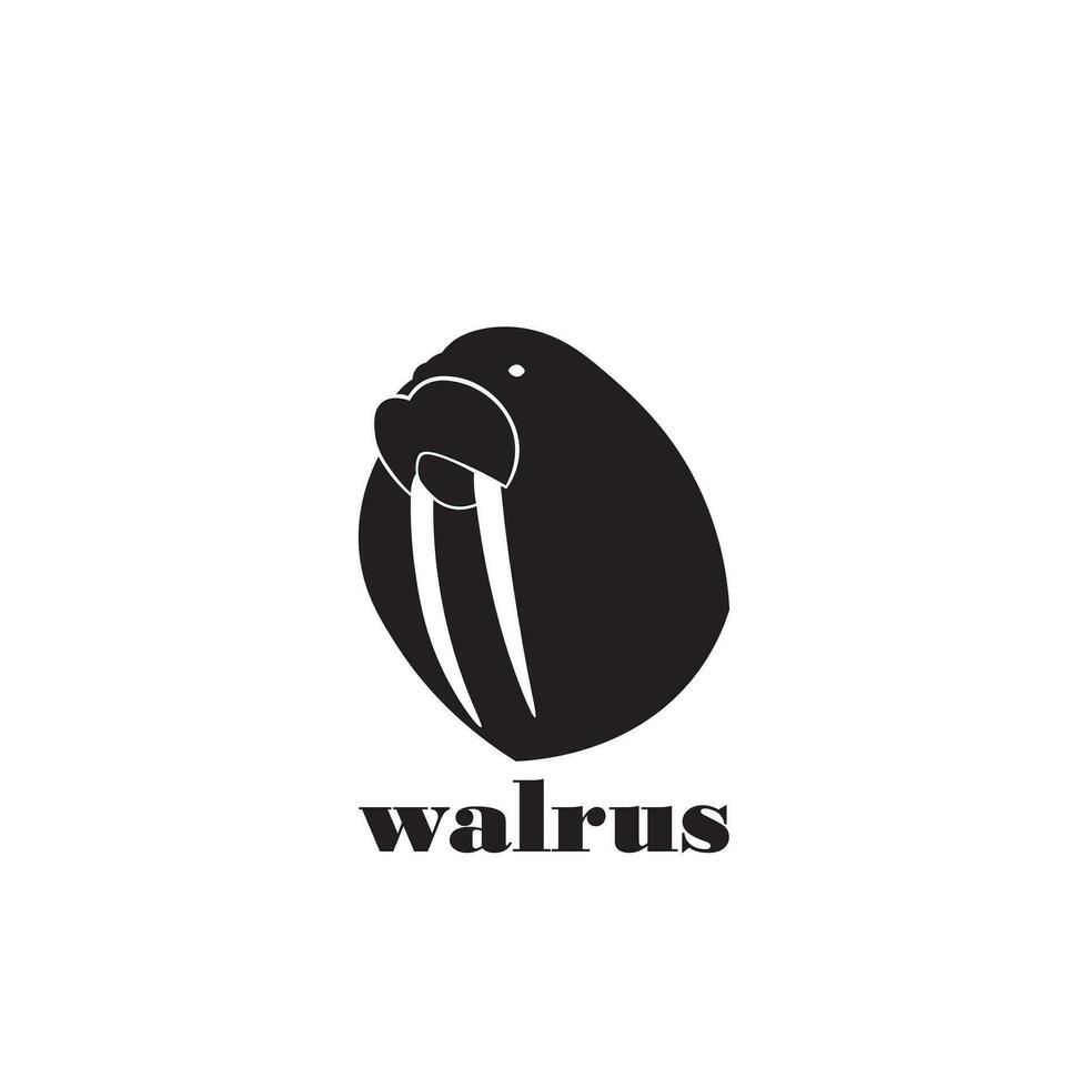 walrus head logo design in black color vector