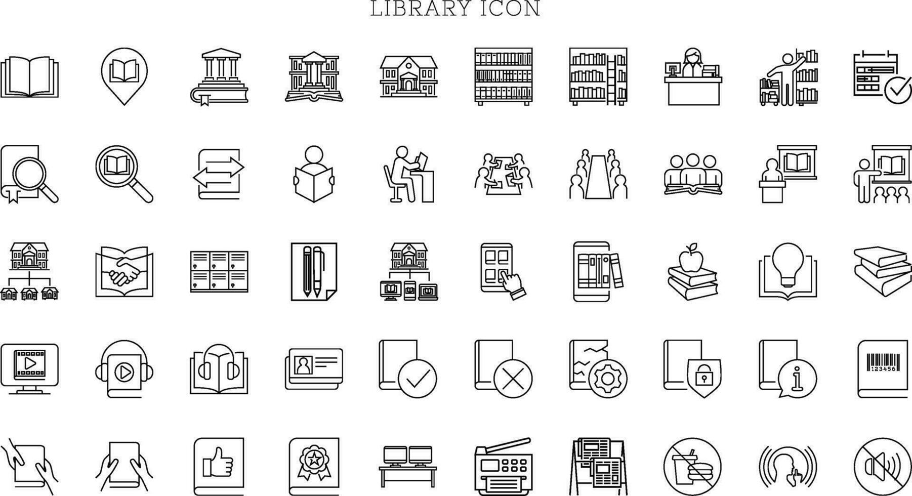 Library icon set. Books symbols for apps or web sites. vector