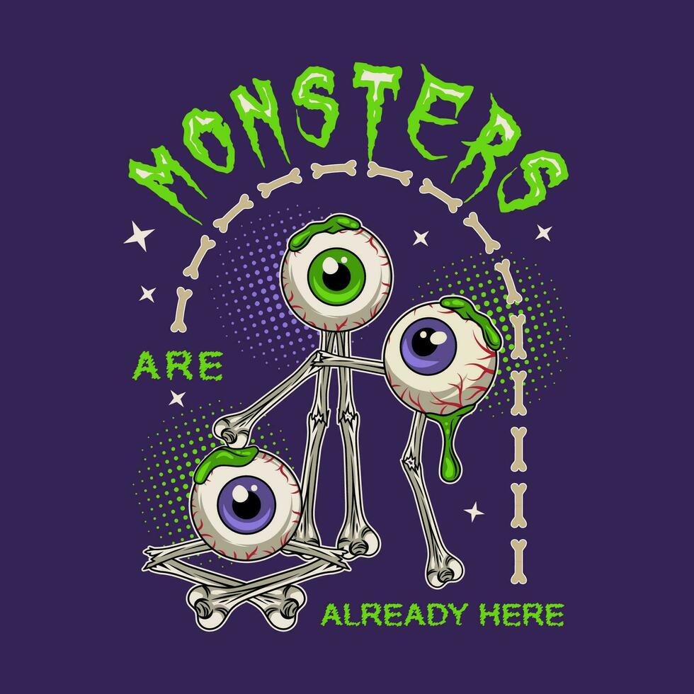 Label with eye monsters, text, bones vector