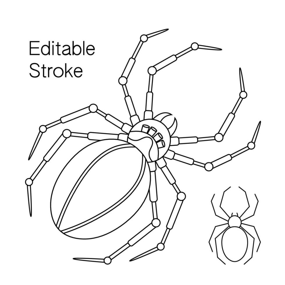 Set of 2 Spiders with editable stroke. vector