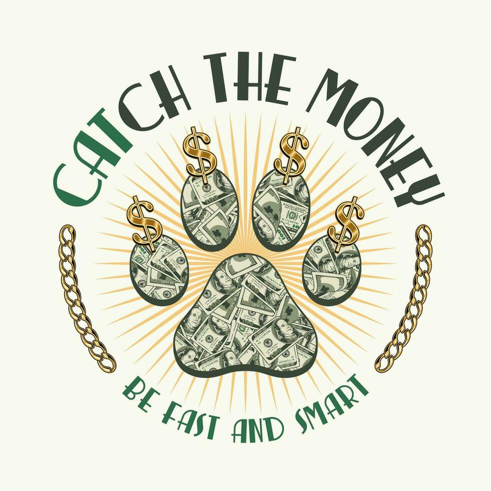 label with cats paw footprint, dollar sign, text vector