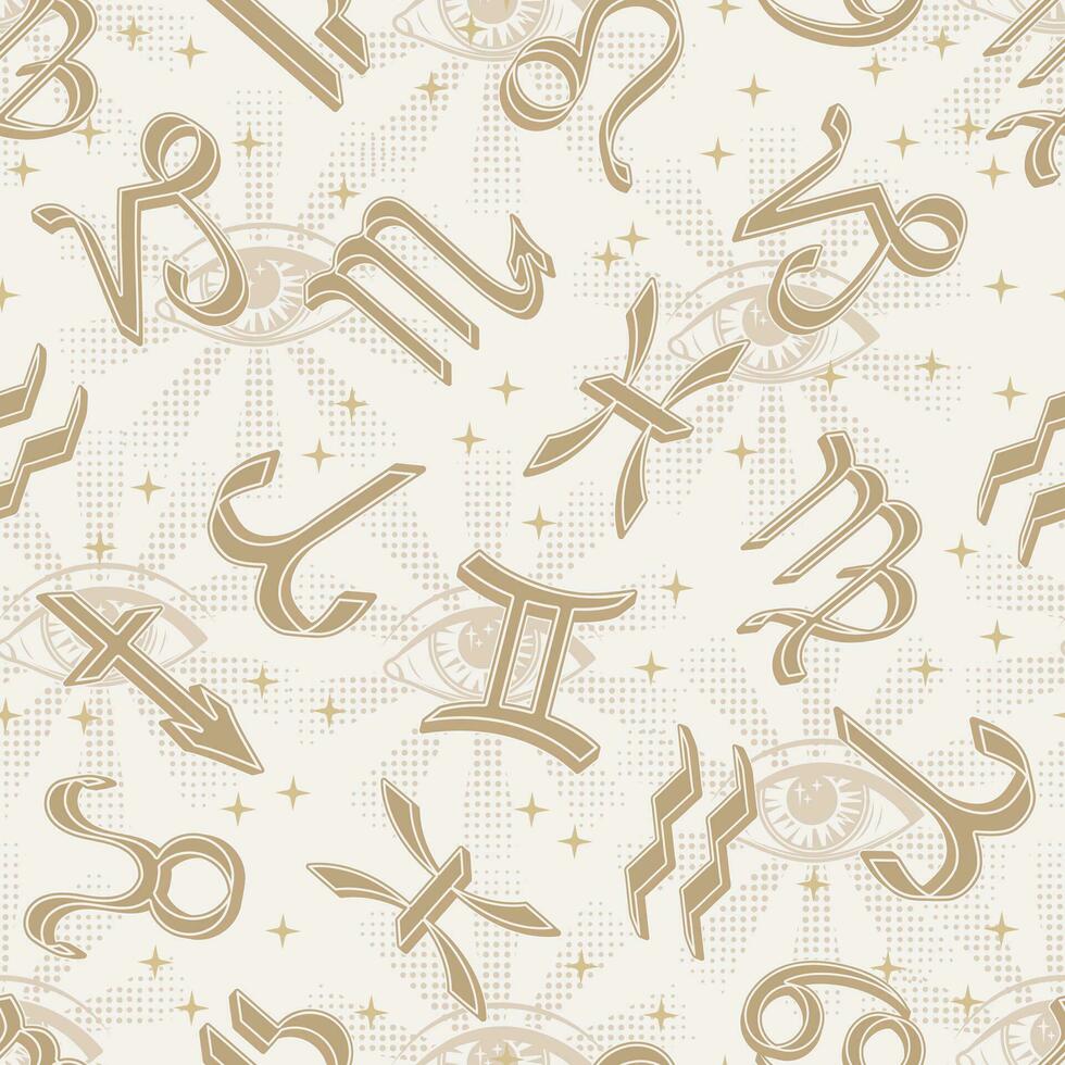 Seamless pattern with icons of all zodiac signs vector