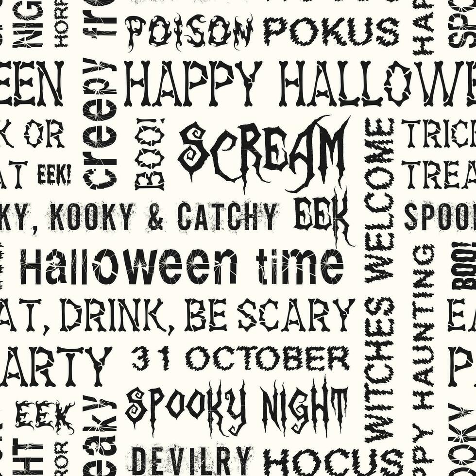 Monochrome halloween text pattern on white vector