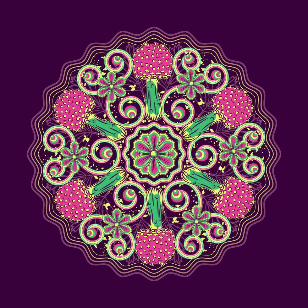 Circular pattern with mushrooms, chamomiles 26692666 Vector Art at Vecteezy