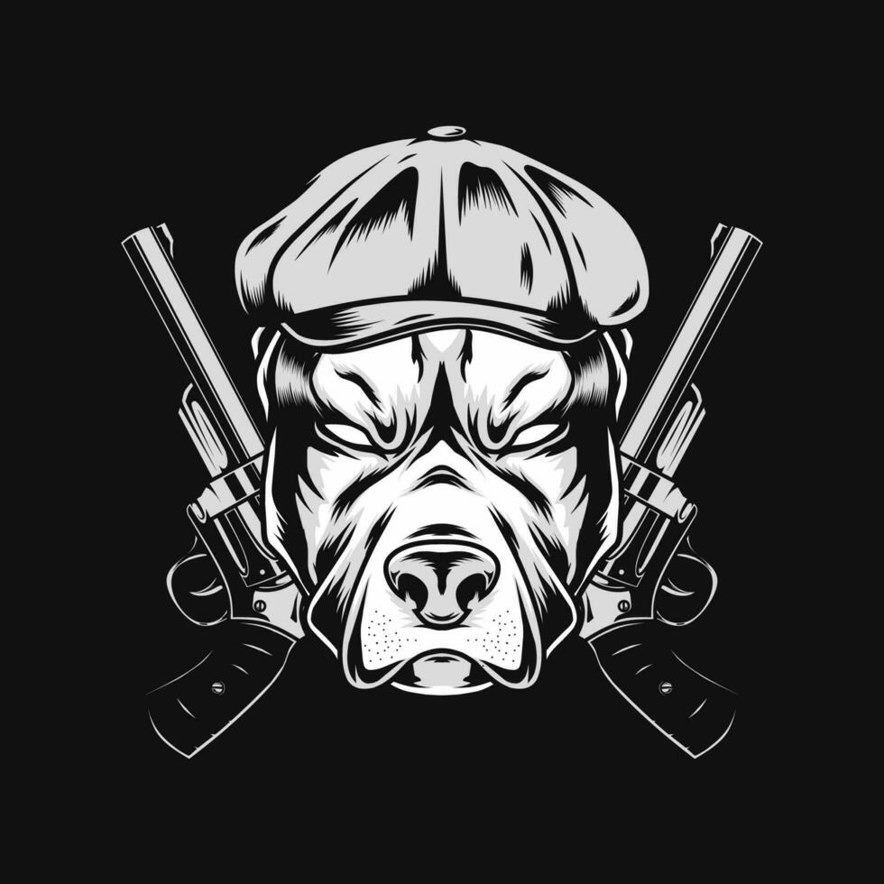 pitbull cabeza con pistola ilustración vector