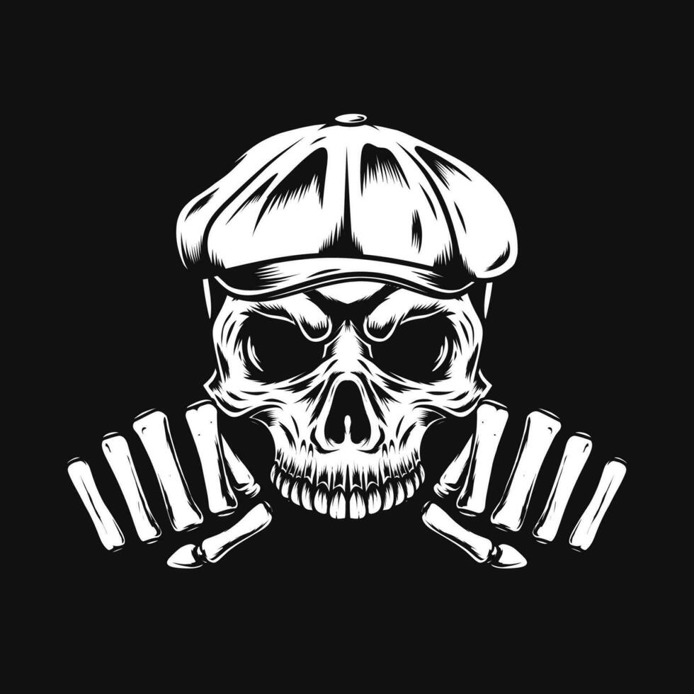 flat cap skull punch vector illustration for print