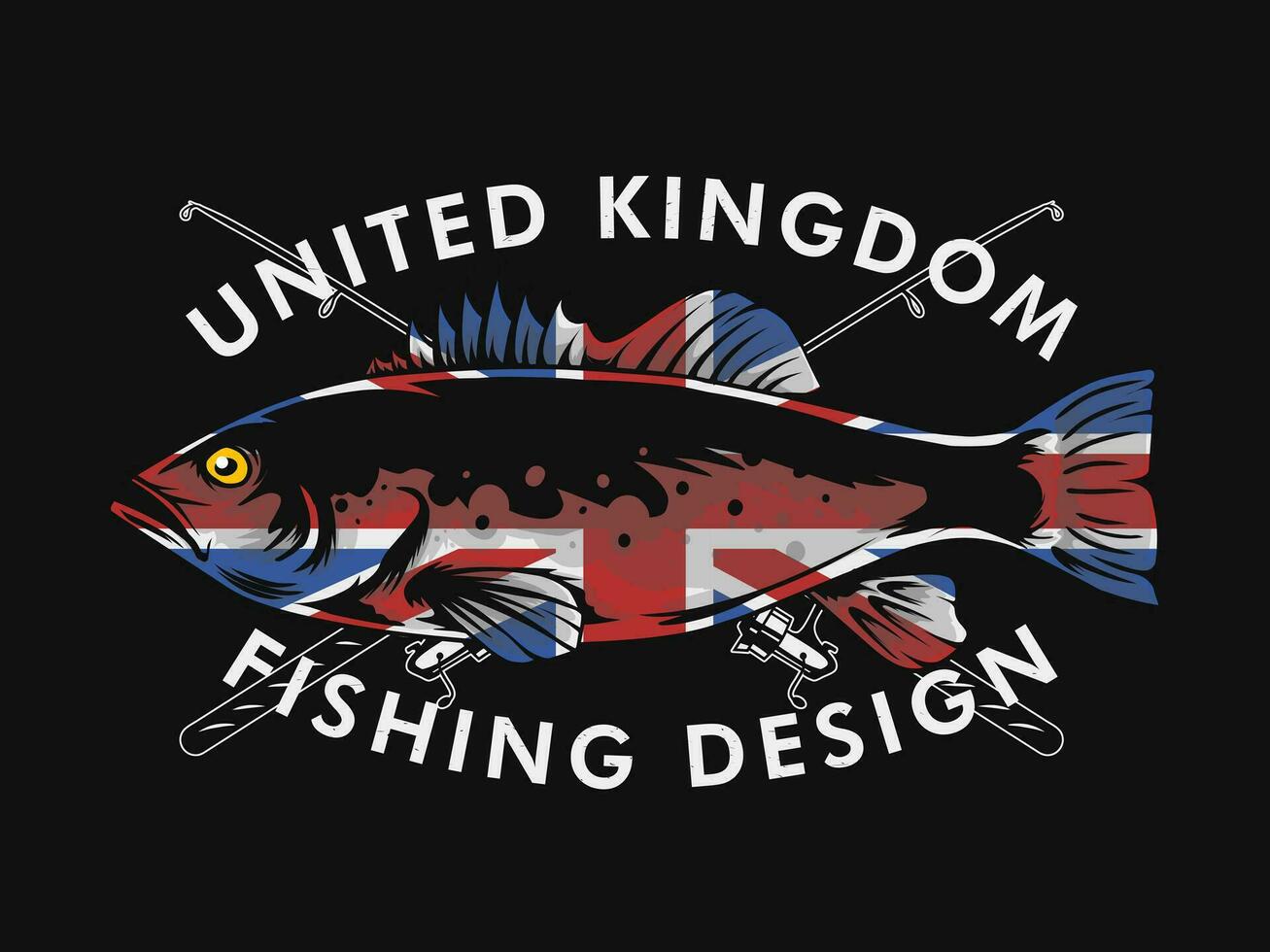 pescar logo diseño con Unión Jack bandera dentro vector